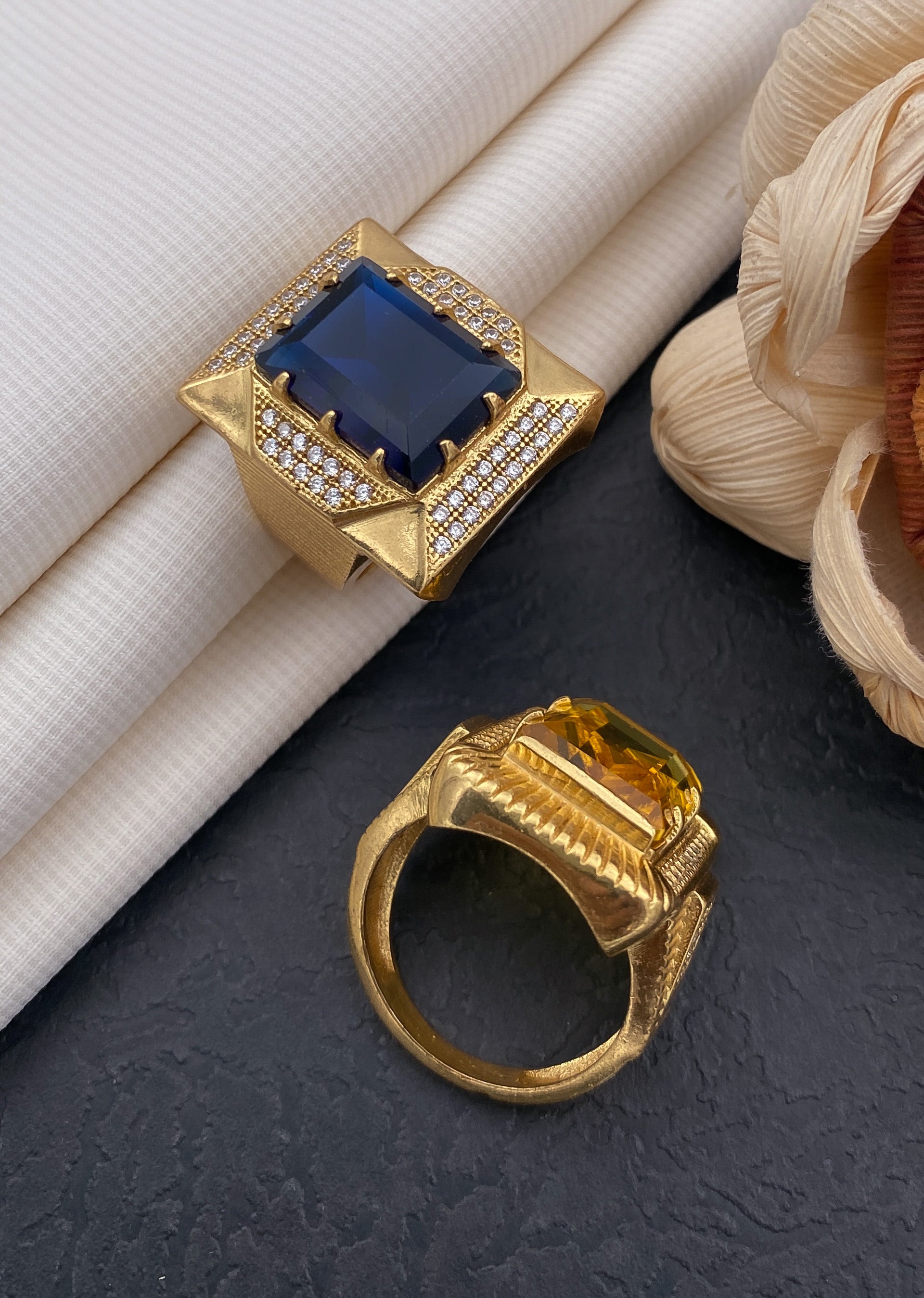 Steper square blue stone ring diamonds for men