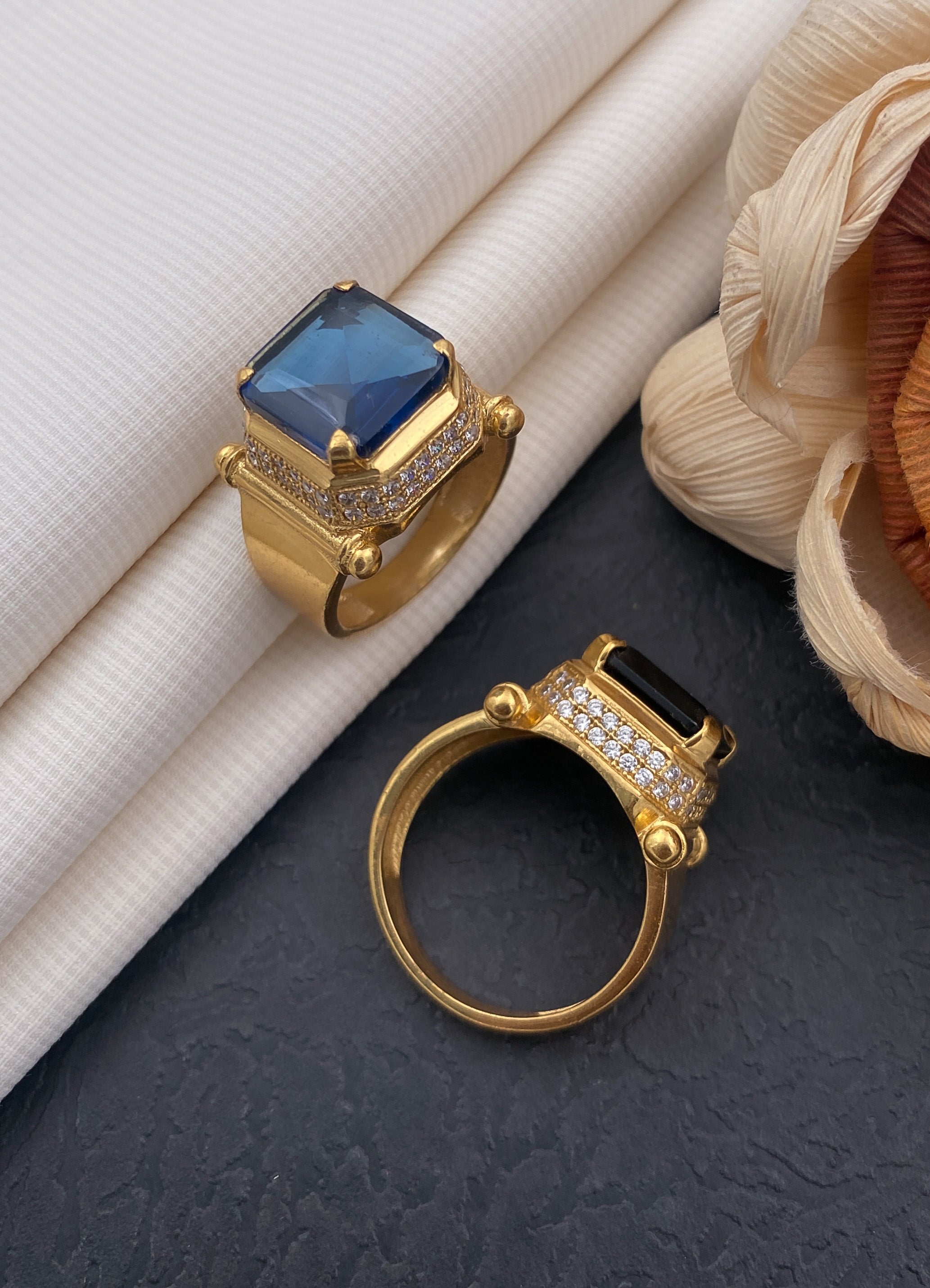 Bansuri square blue stone ring diamonds for men