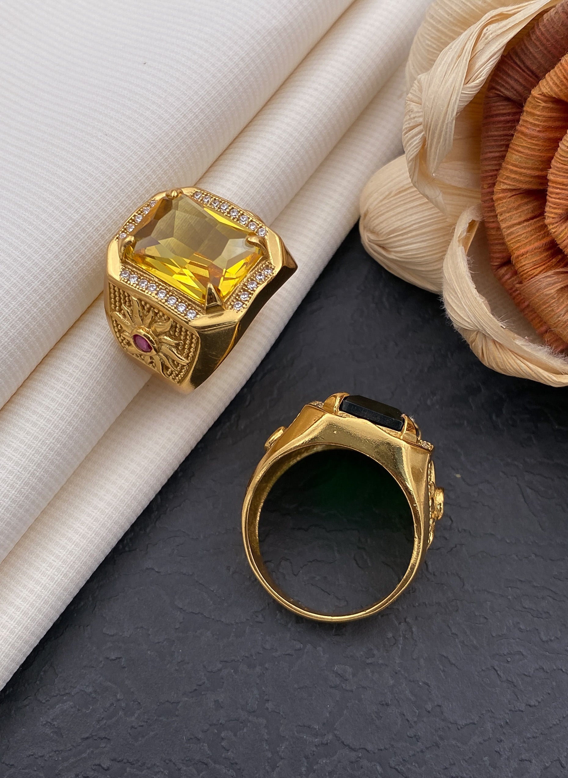 Sun yellow stone ring diamonds for men