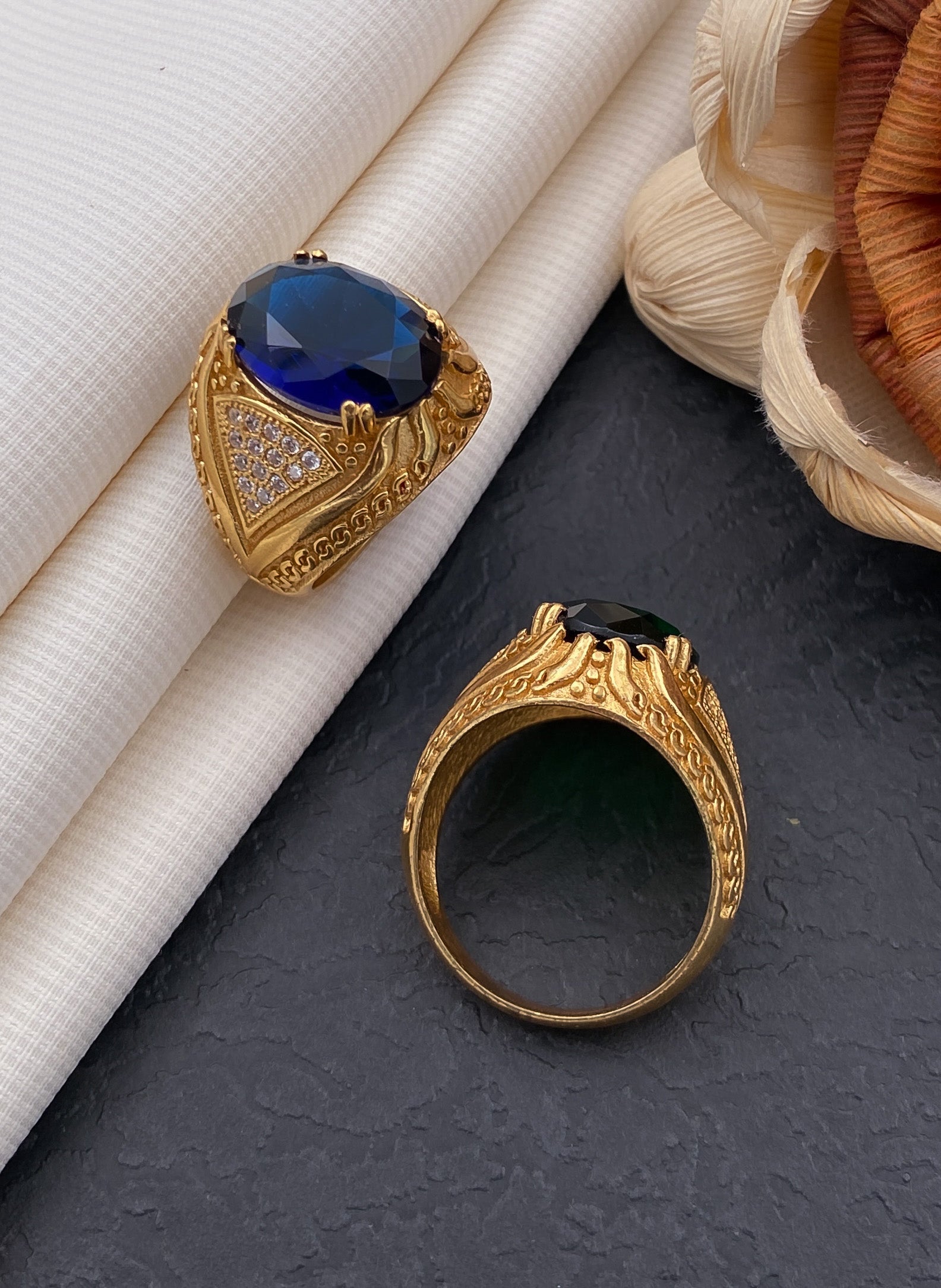 Ovel blue stone ring diamonds for men