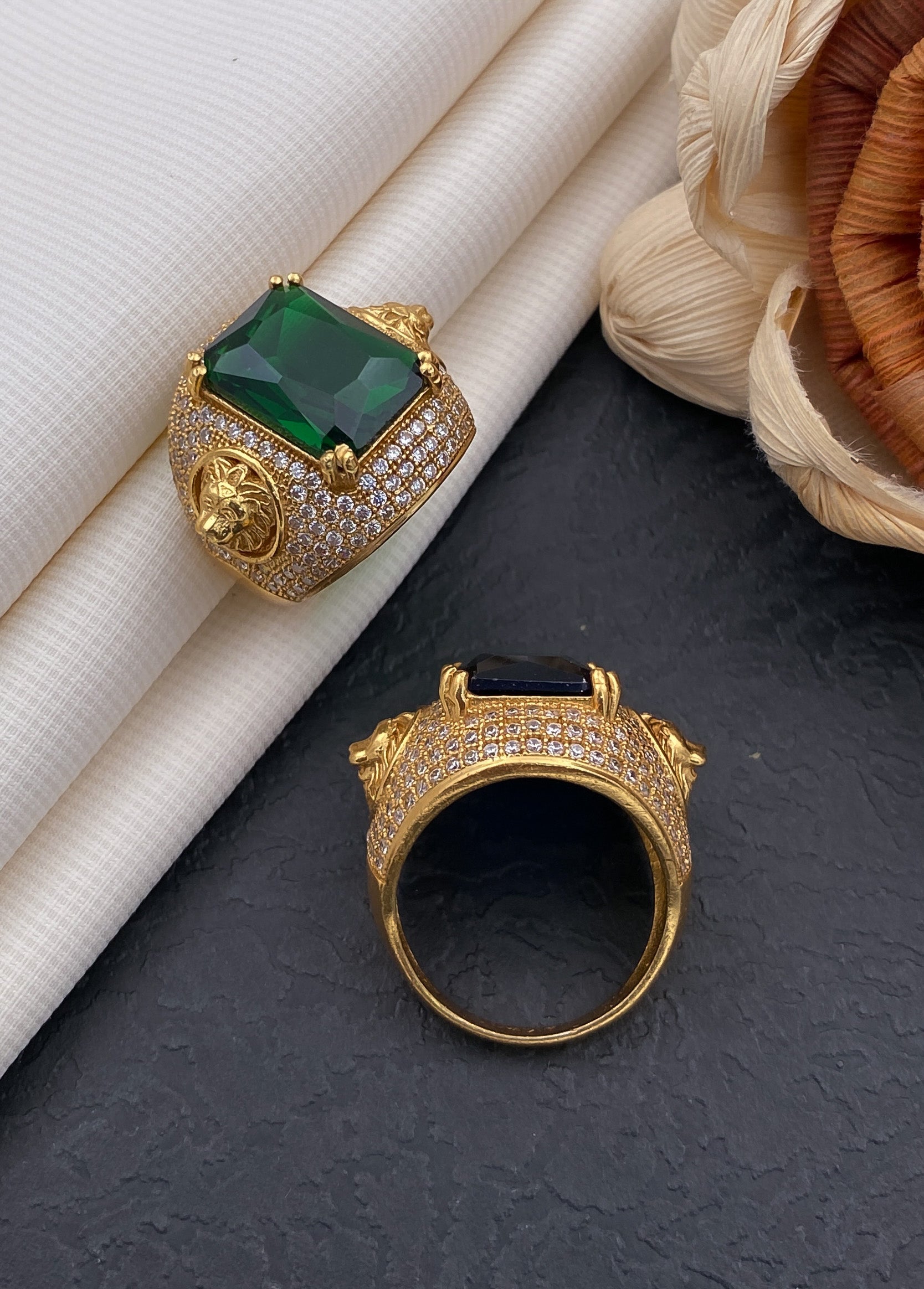 Lion green stone ring diamonds for men