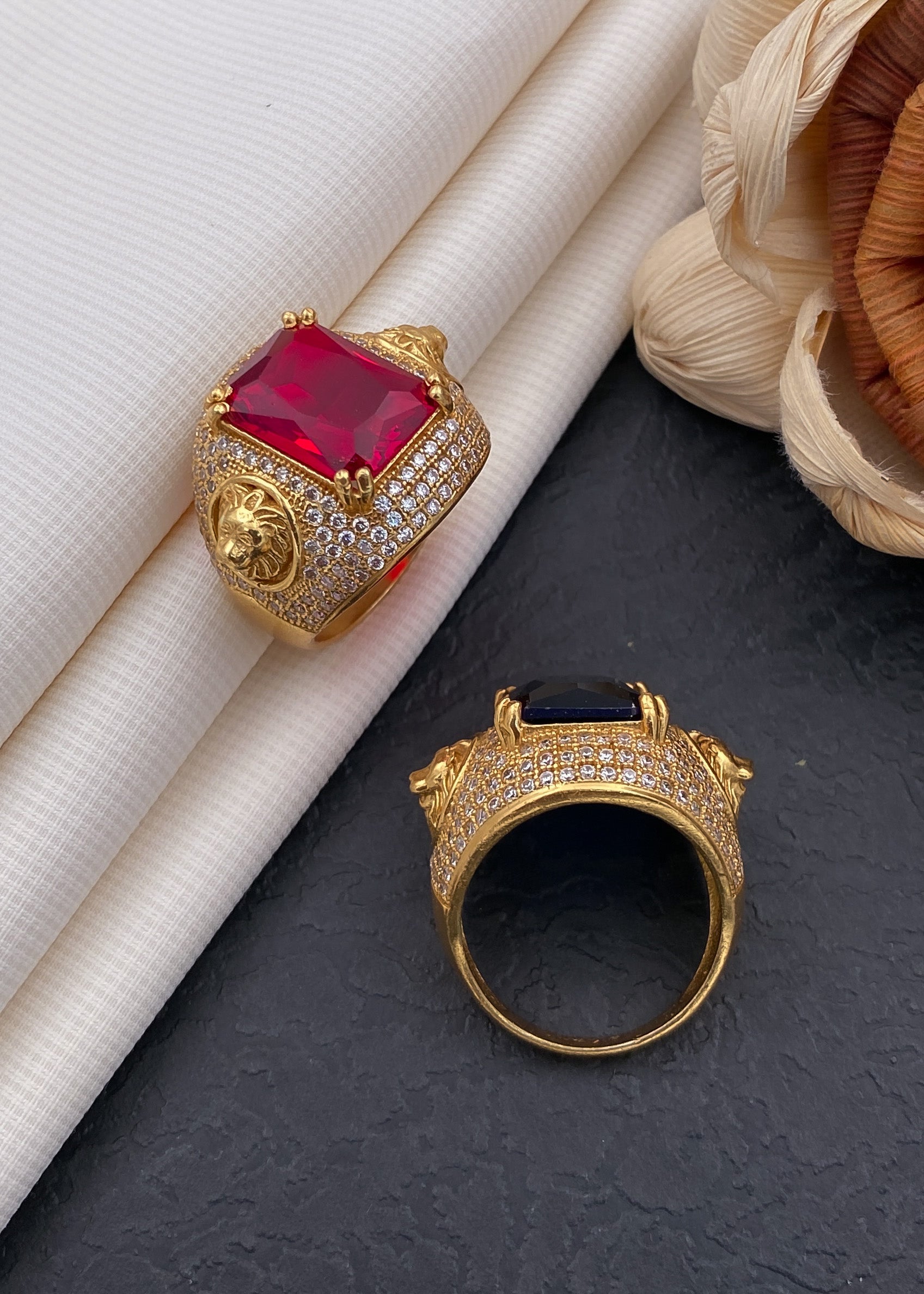 Lion red stone ring diamonds for men